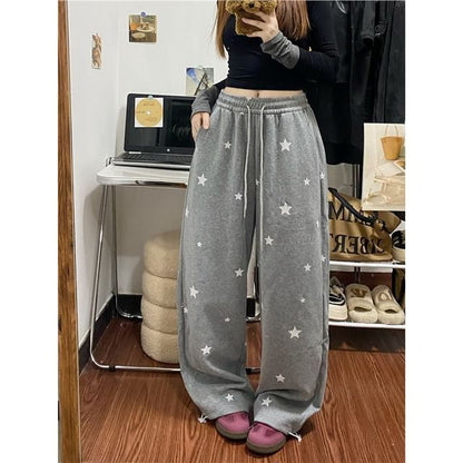 High Rise Star Print Loose-Fit Wide-Leg Sweatpants SpreePicky