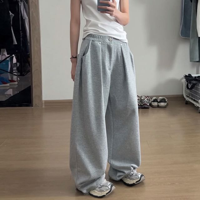 Low Rise Plain Studded Loose-Fit Wide-Leg Sweatpants SpreePicky