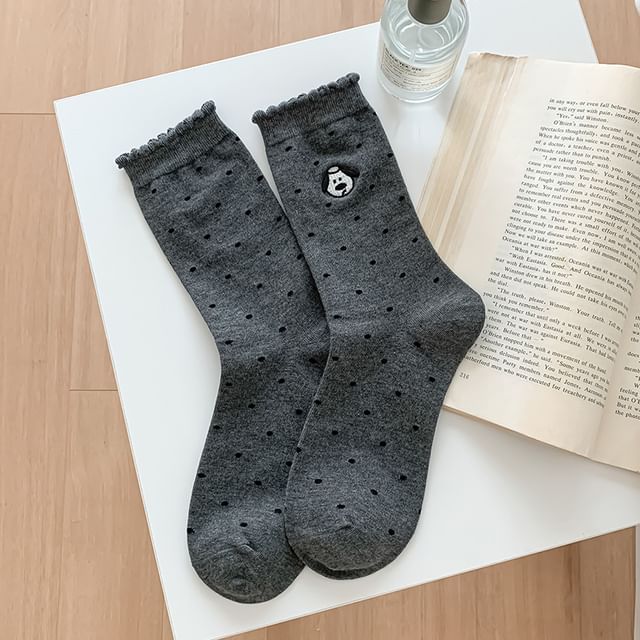 Dog Embroidered Dotted Socks / Set SpreePicky