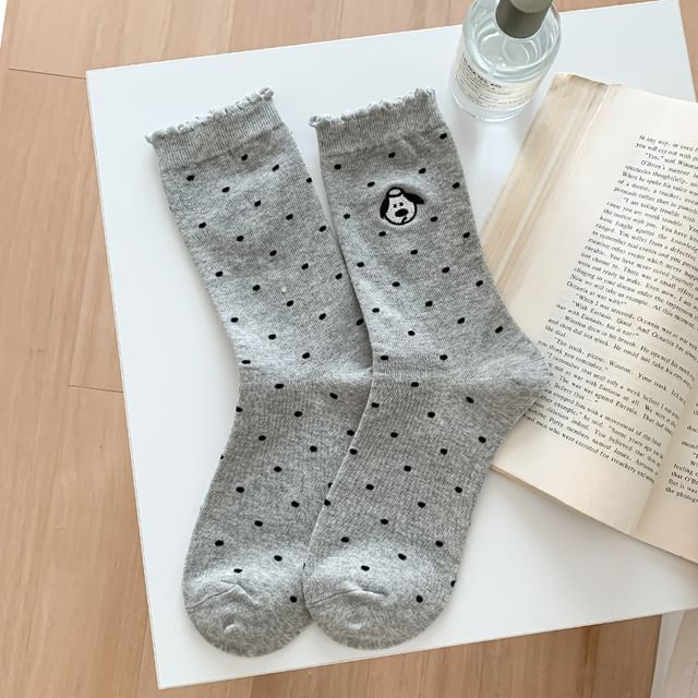 Dog Embroidered Dotted Socks / Set SpreePicky