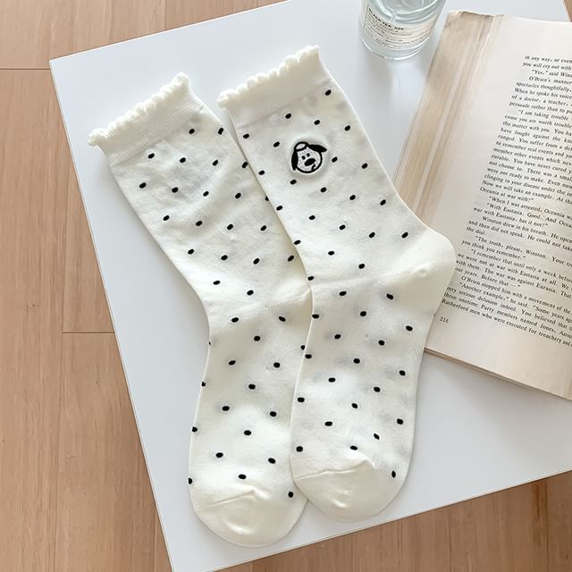 Dog Embroidered Dotted Socks / Set SpreePicky