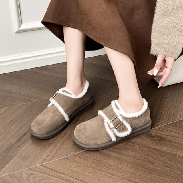 Platform Fleece-Lined Buckled Slip-Ons SpreePicky