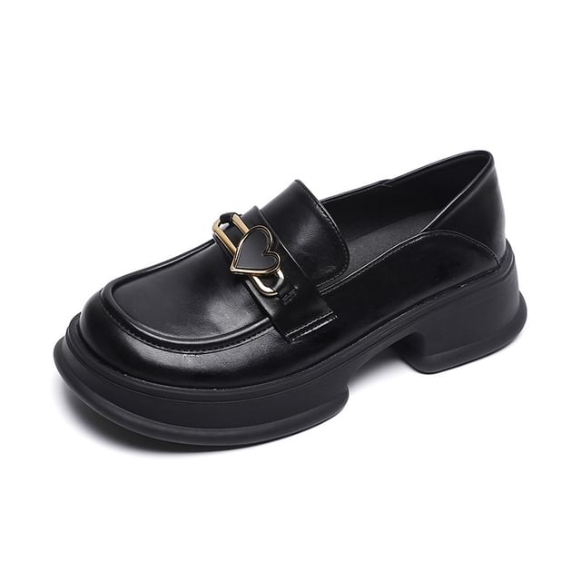 Platform Heart Accent Faux Leather Loafers SpreePicky