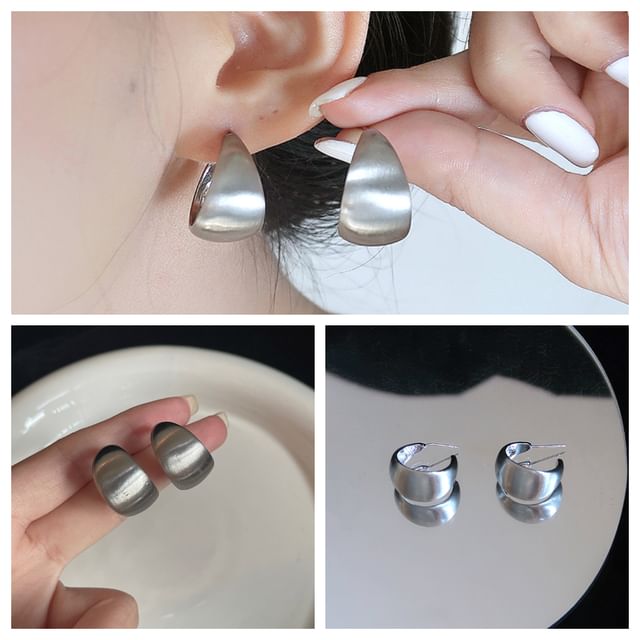 Metallic Silver Earring Hoop Thick Sterling FashionChic