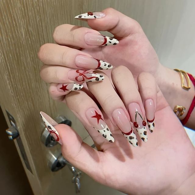 Cherry Leopard Print Press On Nail SpreePicky