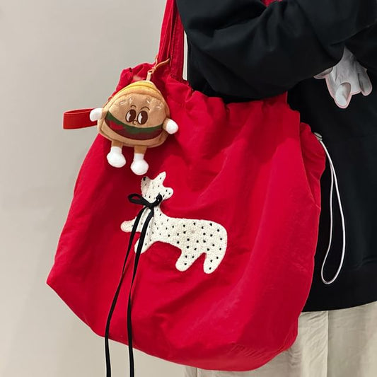 Drawstring Cartoon Applique Canvas Tote Bag SpreePicky