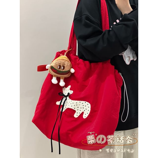 Drawstring Cartoon Applique Canvas Tote Bag SpreePicky