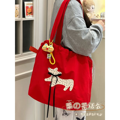 Drawstring Cartoon Applique Canvas Tote Bag SpreePicky