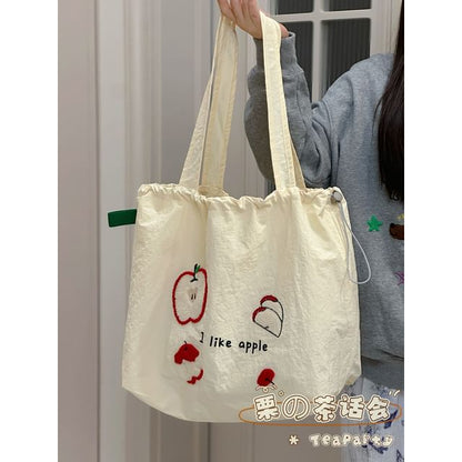 Drawstring Cartoon Applique Canvas Tote Bag SpreePicky