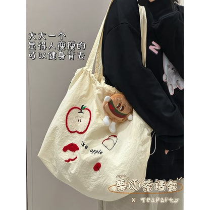 Drawstring Cartoon Applique Canvas Tote Bag SpreePicky