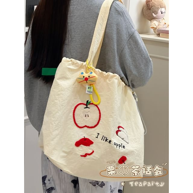 Drawstring Cartoon Applique Canvas Tote Bag SpreePicky