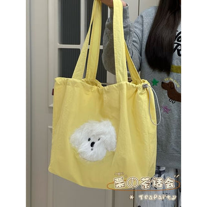 Drawstring Cartoon Applique Canvas Tote Bag SpreePicky