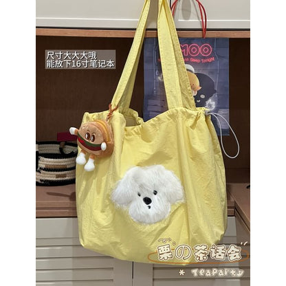 Drawstring Cartoon Applique Canvas Tote Bag SpreePicky