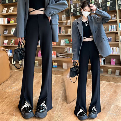 High Rise Slit Hem Flared Suit Pants SpreePicky