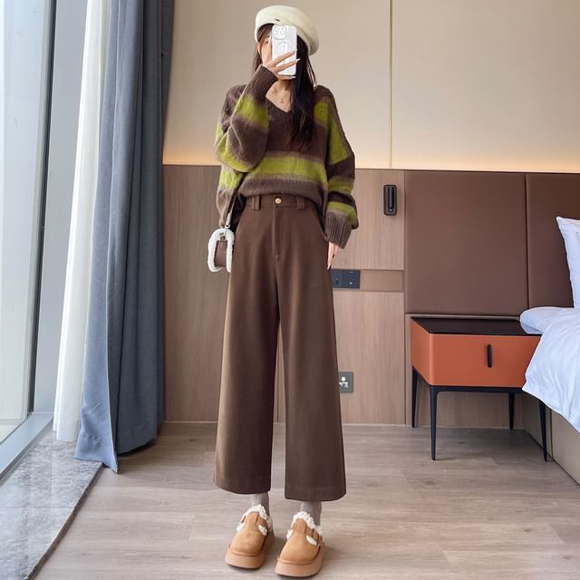 High Waist Plain Cropped Wide Leg Pants SpreePicky