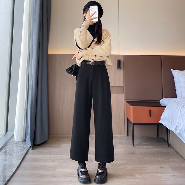 High Waist Plain Cropped Wide Leg Pants SpreePicky