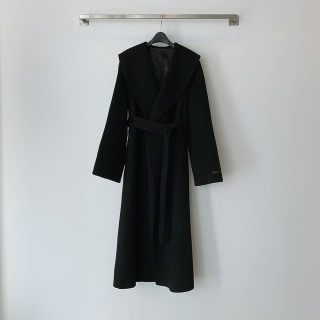 Collared Plain Midi Tie Front Coat SpreePicky