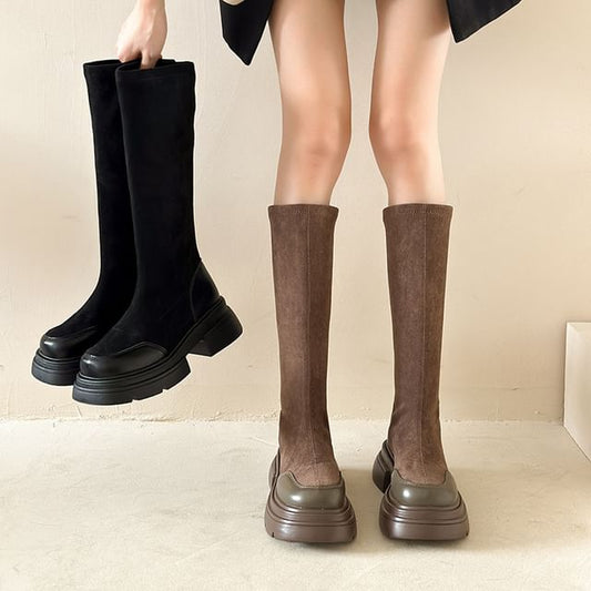 Pull-On Knee-High Boots With Chunky-Heel SpreePicky