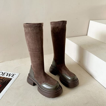 Pull-On Knee-High Boots With Chunky-Heel SpreePicky