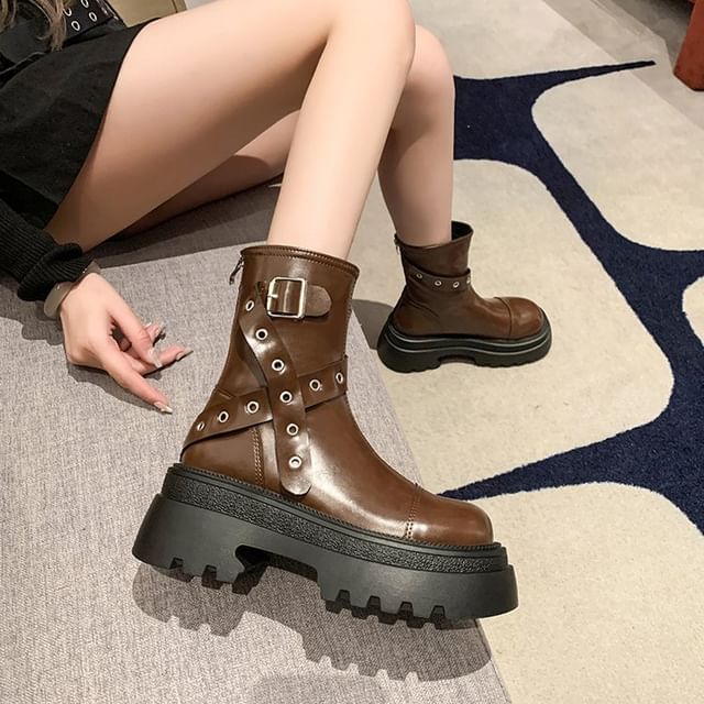 Buckled Platform Boots SpreePicky