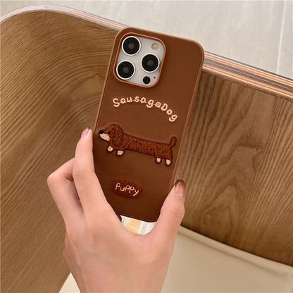 Dog Embroidered Phone Case / Strap / Set - iPhone 16 Pro Max / 16 Pro / 16 Plus / 16 / 15 Pro Max / 15 Pro / 15 Plus / 15 / 14 Pro Max / 14 Pro / 14 Plus / 14 / 13 Pro Max / 13 Pro / 13 / 13 Mini SpreePicky