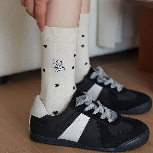 Heart Embroidery Crew Socks SpreePicky