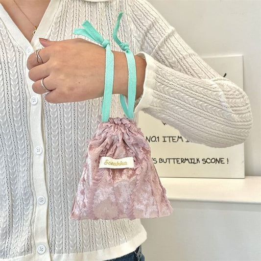 Lettering Lace Drawstring Pouch SpreePicky