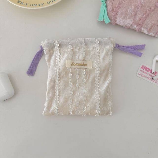 Lettering Lace Drawstring Pouch SpreePicky