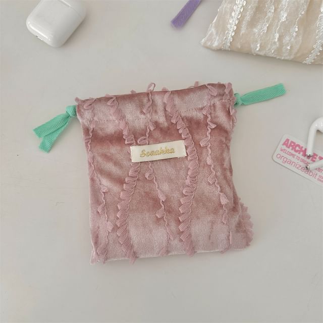 Lettering Lace Drawstring Pouch SpreePicky