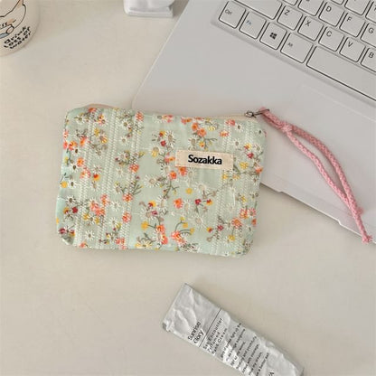 Lettering Floral Print Cosmetic Pouch SpreePicky