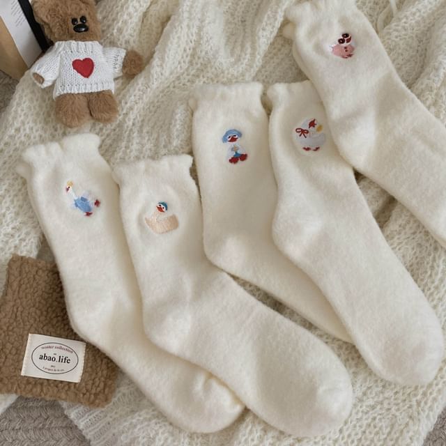 Duck Embroidered Fleece Short Socks SpreePicky