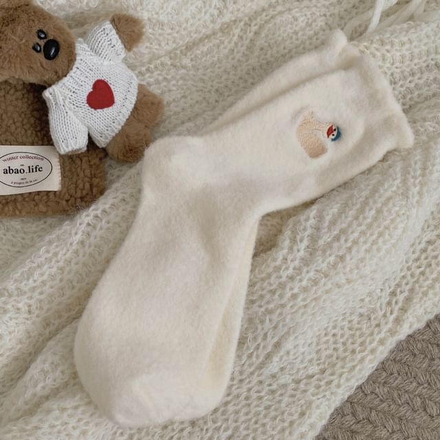 Duck Embroidered Fleece Short Socks SpreePicky