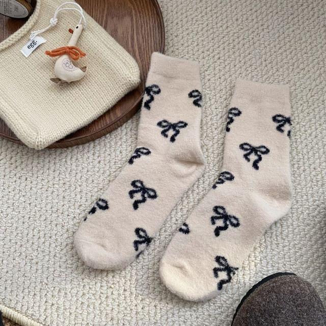 Bow Patterned Fleece Short Socks SpreePicky