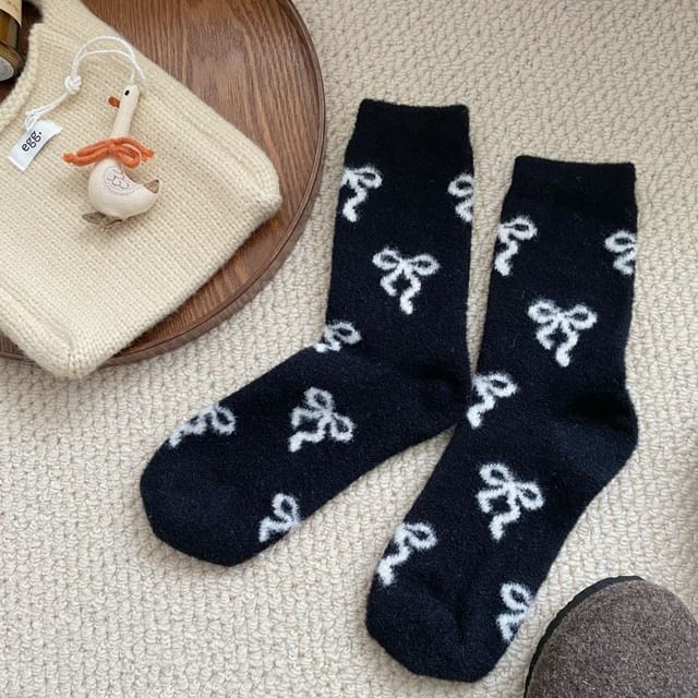 Bow Patterned Fleece Short Socks SpreePicky