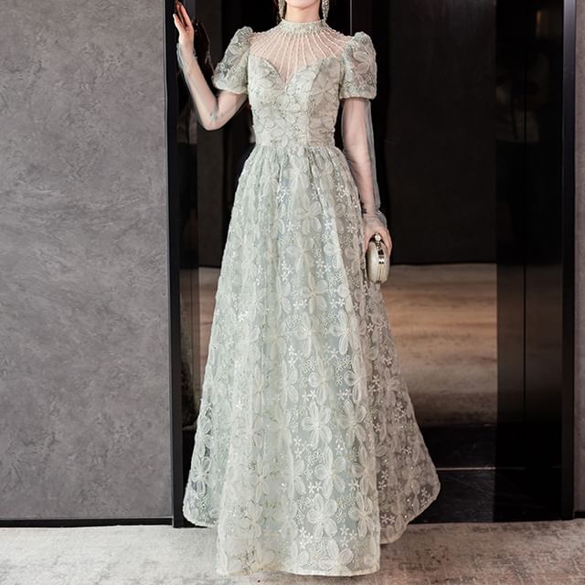 Gown Mesh Back A-Line Evening Open FashionChic