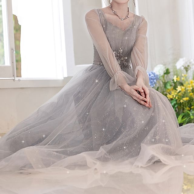 (Various Designs) Evening A-Line Mesh Gown Glitter FashionChic