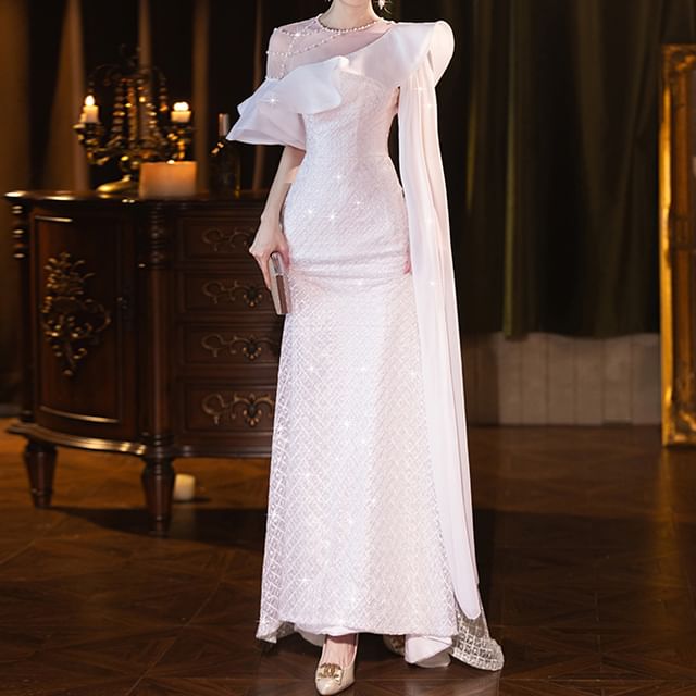 Off Shoulder Evening Mermaid Asymmetrical Gown FashionChic