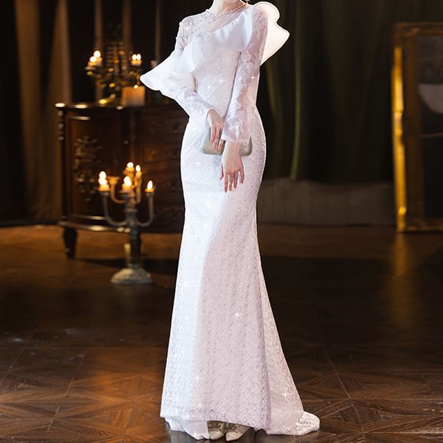 Off Shoulder Evening Mermaid Asymmetrical Gown FashionChic