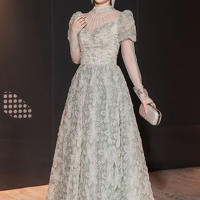 Gown Mesh Back A-Line Evening Open FashionChic