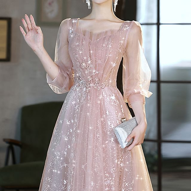 (Various Designs) Evening A-Line Mesh Gown Glitter FashionChic