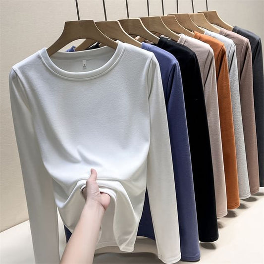 Long Sleeve Round Neck Plain T-Shirt SpreePicky