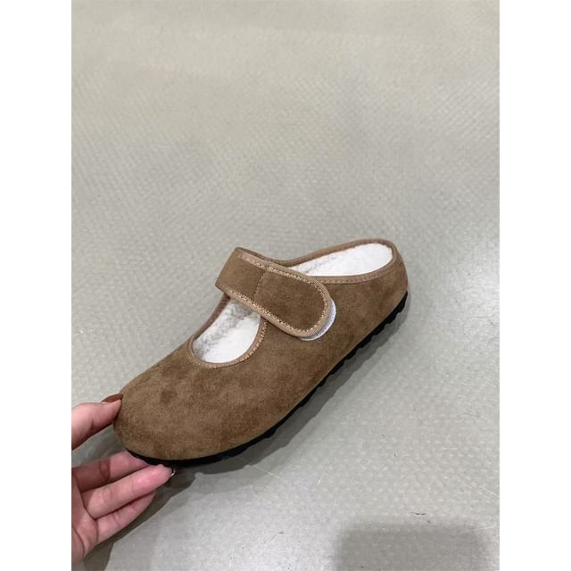 Hidden Wedge Plain Fleece-Lined Mary Jane Mules SpreePicky