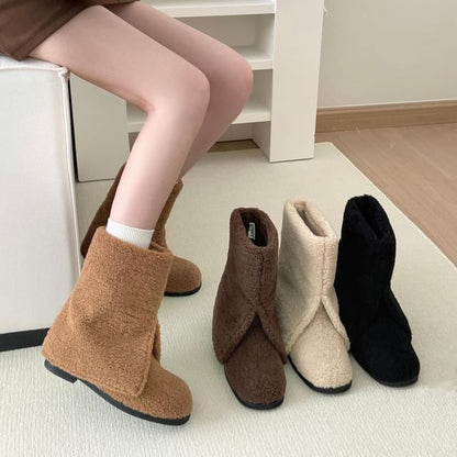 Low Heel Plain Fleece Short Boots SpreePicky