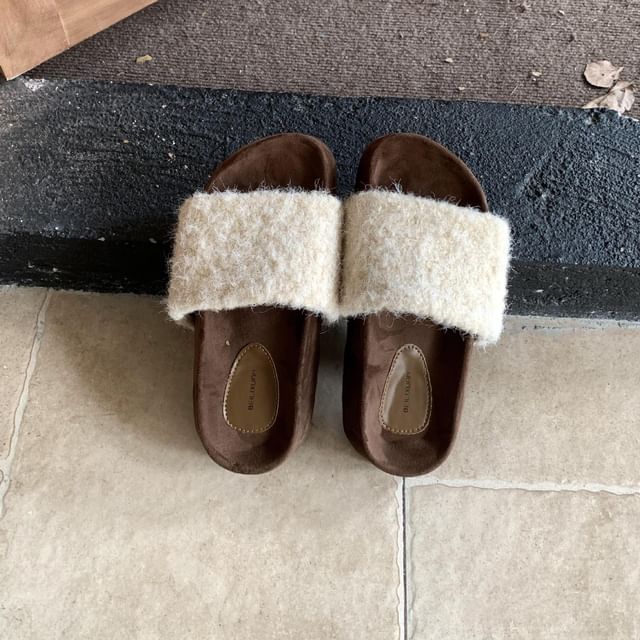 Platform Plain Fleece Slide Sandals SpreePicky