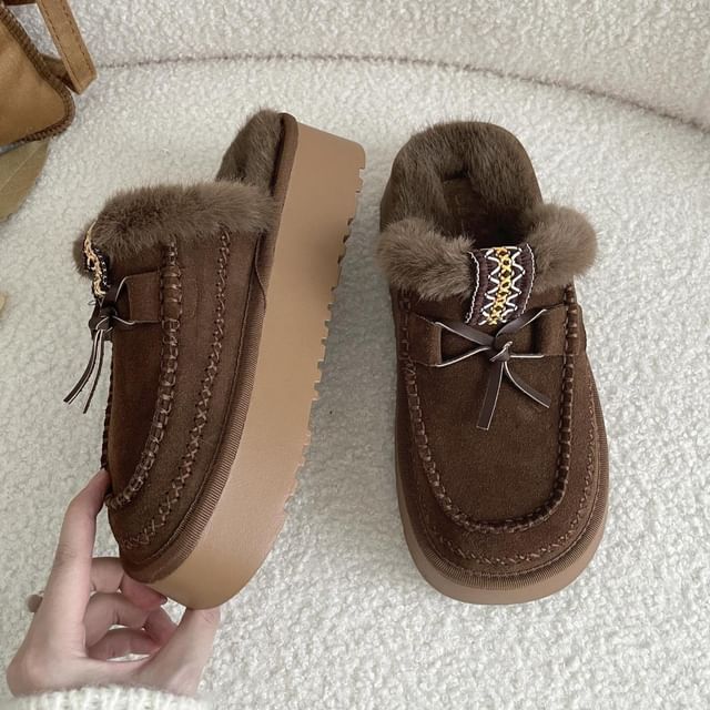 Platform Bow Accent Fleece-Lined Moccasin Mules SpreePicky