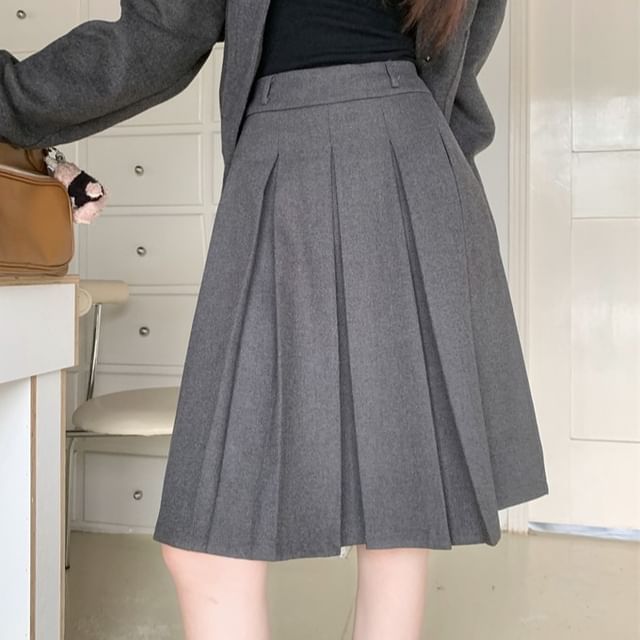 High Waist Plain Pleated A-Line Skirt SpreePicky