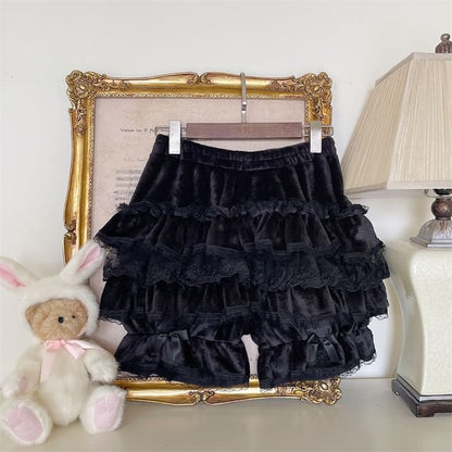 Mid Rise Plain Lace Trim Skorts SpreePicky