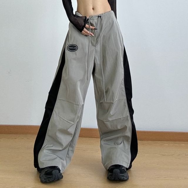 Low Waist Color-Block Loose-Fit Wide-Leg Sweatpants SpreePicky