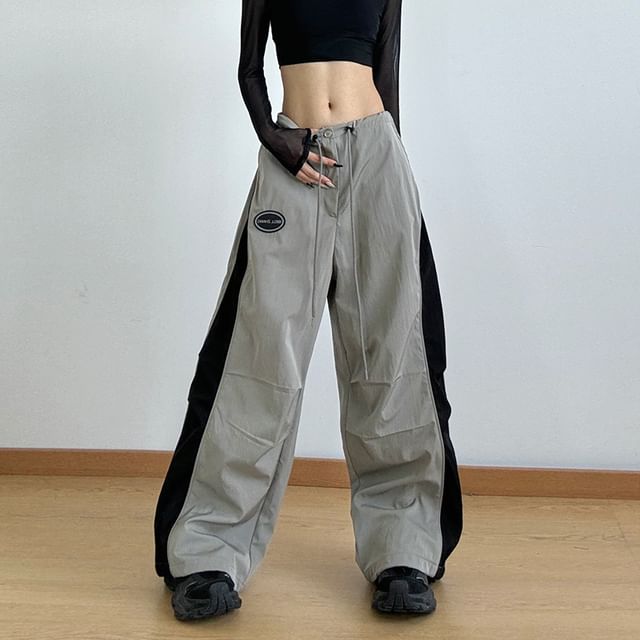 Low Waist Color-Block Loose-Fit Wide-Leg Sweatpants SpreePicky