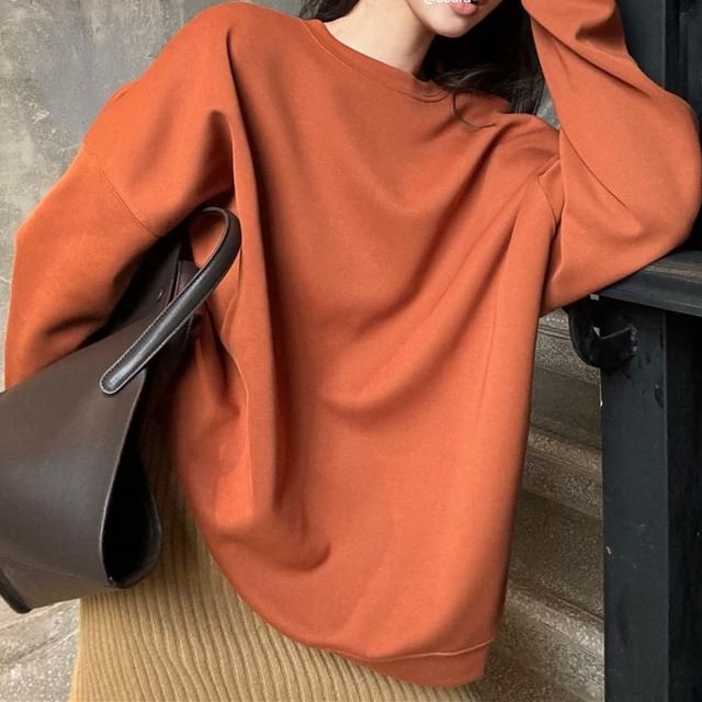 Round Neck Plain Oversized Pullover SpreePicky